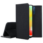 Juodas atverčiamas dėklas Xiaomi Redmi 11A Poco C55 Smart Magnet su tekstūruota paviršiaus danga