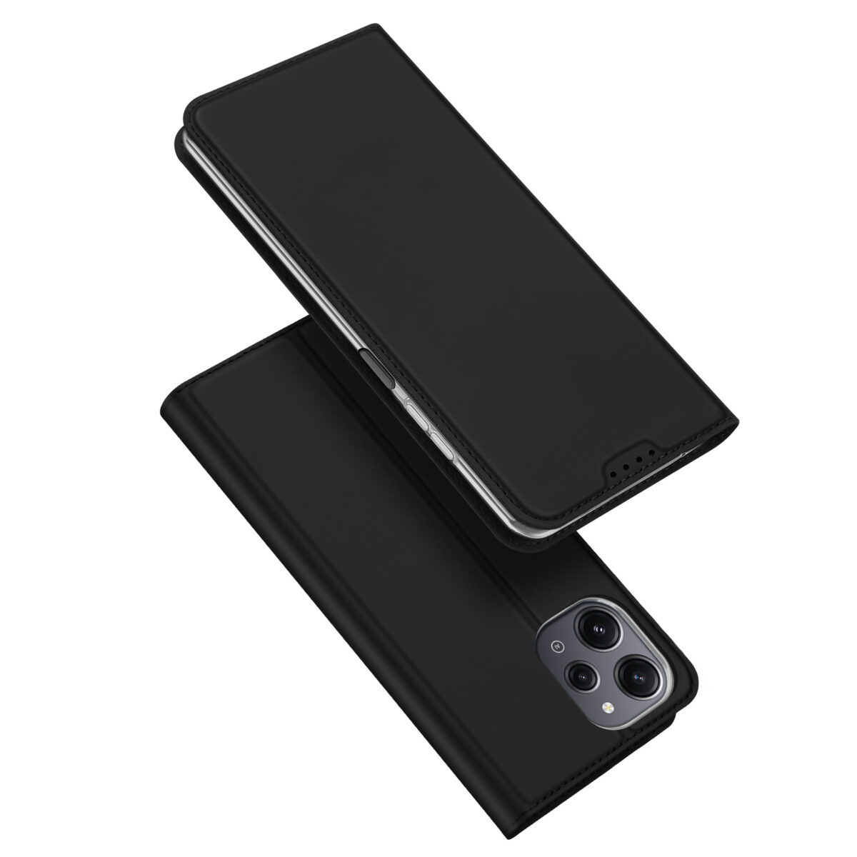 Juodas atverčiamas dėklas Xiaomi Redmi 12 Redmi Note 12R Poco M6 Pro Juodas atverčiamas dėklas Xiaomi Redmi 12 Redmi Note 12R Poco M6 Pro su kamera atverstas ir uždarytas