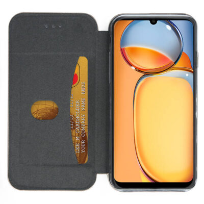 Juodas atverčiamas dėklas Xiaomi Redmi 13C su kortelių laikikliu