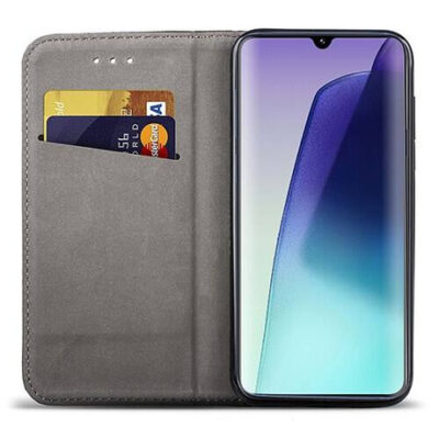 Juodas atverčiamas dėklas Xiaomi Redmi 14C su kortelių laikikliais