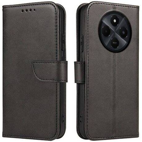 Juodas atverčiamas dėklas Xiaomi Redmi 14C Redmi A4 Poco C75 Wallet Juodas atverčiamas dėklas Xiaomi Redmi 14C Redmi A4 Poco C75 Wallet matomas uždarytas ir atidarytas su kameros anga