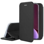 Juodas atverčiamas dėklas Xiaomi Redmi 7 telefone su matomu ekranu ir apsauginiu dangčiu