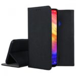 Juodas atverčiamas dėklas Xiaomi Redmi 7 Smart Magnet su tekstūruotu paviršiumi ir magnetiniu užsegimu