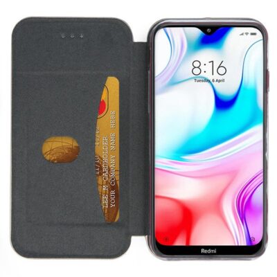 Juodas atverčiamas dėklas Xiaomi Redmi 8 su kortelės laikikliu