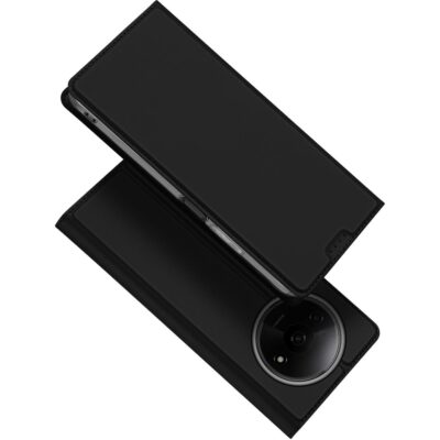 Juodas atverčiamas dėklas Xiaomi Redmi A3 su apsauga aplink kamerą ir matomu kraštu