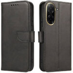 Juodas atverčiamas dėklas Xiaomi Redmi A5 Poco C71 Wallet su užsegimu ir kamera apvadais