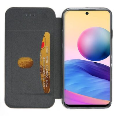 Juodas atverčiamas dėklas Xiaomi Redmi Note 10 5G su kortelių laikikliu