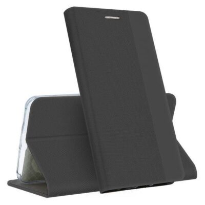 Juodas atverčiamas dėklas Xiaomi Redmi Note 12 5G Poco X5 5G su tekstūriniu paviršiumi