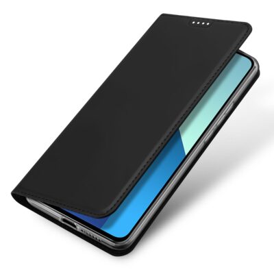 Juodas atverčiamas dėklas Xiaomi Redmi Note 13 4G Dux Ducis Skin Pro su matiniu paviršiumi ir siūlėmis