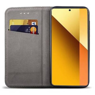 Juodas atverčiamas dėklas Xiaomi Redmi Note 13 5G su kortelių laikikliais
