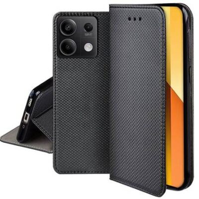 Juodas atverčiamas dėklas Xiaomi Redmi Note 13 5G su magnetiniu užsegimu