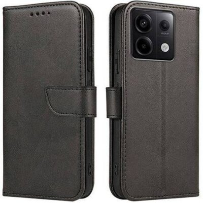 Juodas atverčiamas dėklas Xiaomi Redmi Note 13 Pro 5G Poco X6 5G Wallet su magnetiniu užsegimu