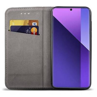 Juodas atverčiamas dėklas Xiaomi Redmi Note 13 Pro Plus 5G su kortelių laikikliais