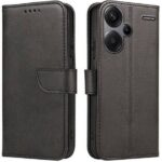 Juodas atverčiamas dėklas Xiaomi Redmi Note 13 Pro Plus 5G wallet šalia telefono kameros