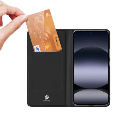 Juodas atverčiamas dėklas Xiaomi Redmi Note 14 4G Dux Ducis Skin Pro su kortelės laikikliu