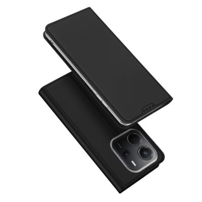 Juodas atverčiamas dėklas Xiaomi Redmi Note 14 4G Dux Ducis Skin Pro su matiniu paviršiumi ir kameros išpjova