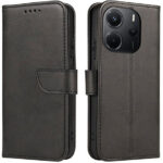 Juodas atverčiamas dėklas Xiaomi Redmi Note 14 4G Wallet su magnetiniu užsegimu