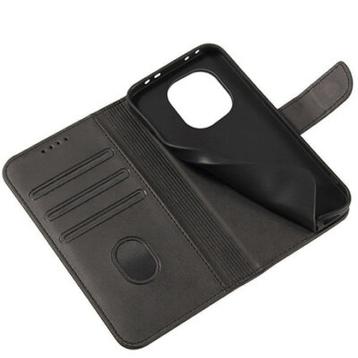 Juodas atverčiamas dėklas Xiaomi Redmi Note 14 Pro Plus 5G su kortelių skyreliais