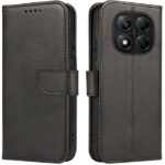 Juodas atverčiamas dėklas Xiaomi Redmi Note 14 Pro Plus 5G Wallet su magnetiniu užsegimu ir objektyvo apsauga