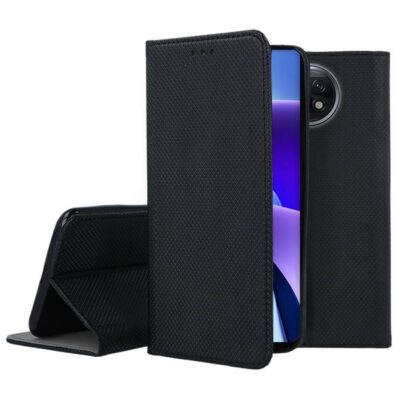 Juodas atverčiamas dėklas Xiaomi Redmi Note 9T 5G smart magnet telefono apsaugai