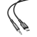 Juodas Audio adapteris Acefast C1-08 USB-C to 3.5mm (M) 1.2m su tvirtu medžiaginiam apvalkalu