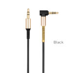 Juodas Audio adapteris Hoco UPA02 AUX 3,5mm į 3,5mm su auksiniais jungtimis ir juodu kabeliu