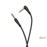 Juodas audio adapteris Hoco UPA15 AUX 3,5mm į 3,5mm su mikrofonu su lenktais ir tiesiais jungtimis