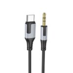 Juodas audio kabelis Borofone BL19 USB-C to 3,5mm su sidabriniais ir juodais jungtimis