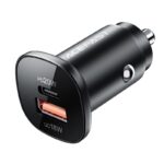 Juodas automobilinis ikroviklis Acefast B1 Mini 38W su USB-C ir USB-A jungtimis