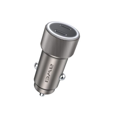 Juodas metalinis automobilinis ikroviklis Awei C-858 su dviem USB-C jungtimis