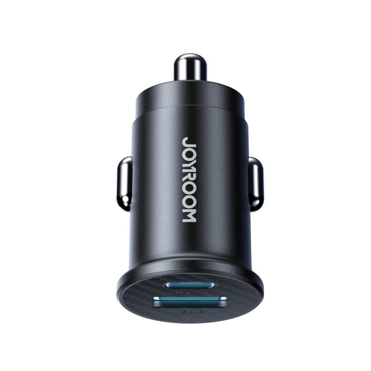 Juodas automobilinis ikroviklis Joyroom JR-CCN16 USB-A USB-C 15W Juodas automobilinis ikroviklis Joyroom JR-CCN16 su USB-A ir USB-C jungtimis