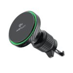 Juodas automobilinis laikiklis-įkroviklis Acefast D33 MagSafe 15W su žaliu apvadu