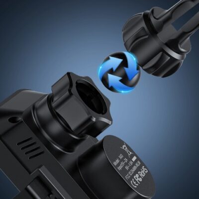 Juodas automobilinis laikiklis-įkroviklis Awei X43 su 360 laipsnių sukimosi galimybe ir universaliu laikikliu