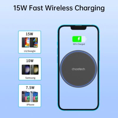 Juodas automobilinis laikiklis-ikroviklis Choetech T205-F MagSafe 15W greito bevielio krovimo funkcija