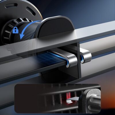 Juodas automobilinis laikiklis-ikroviklis Joyroom JR-ZS502 MagSafe 15W prijungtas prie ventiliacijos groteliu automobilio