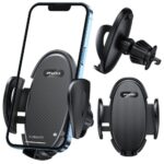 Juodas automobilinis telefono laikiklis Awei X38, tvirtinamas prie oro angos