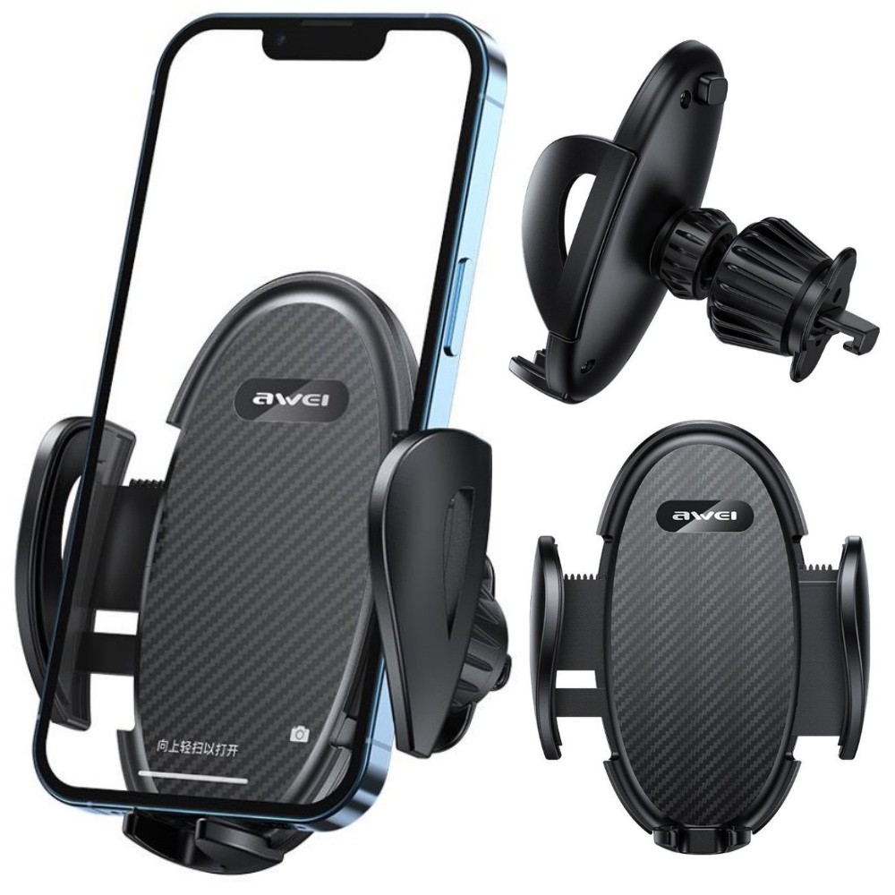 Juodas automobilinis telefono laikiklis Awei X38 Juodas automobilinis telefono laikiklis Awei X38, tvirtinamas prie oro angos