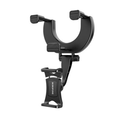 Juodas automobilinis telefono laikiklis Borofone BH49 tvirtinamas ant veidrodėlio