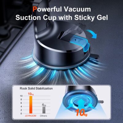Juodas automobilinis telefono laikiklis Joyroom JR-ZS284 su stipria vakuumine tvirtinimo pagrindo siurbtuke