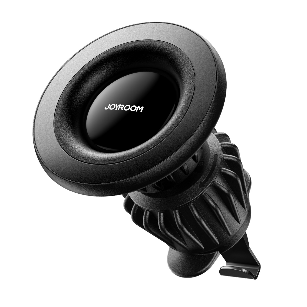 Juodas automobilinis telefono laikiklis Joyroom JR-ZS406 (air vent) Juodas automobilinis telefono laikiklis Joyroom JR-ZS406 su plastikinėmis detalėmis ir tvirtinimu oro grotelių ventiliacijai