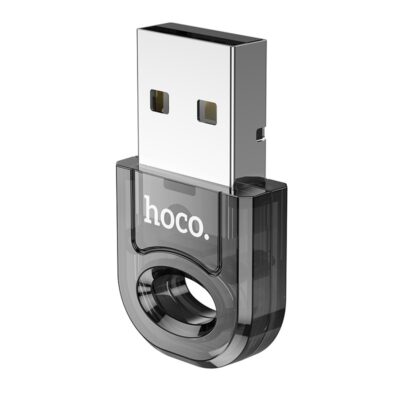 Juodas bluetooth adapteris Hoco UA28 Bluetooth 5.1 su permatomu kėbulu