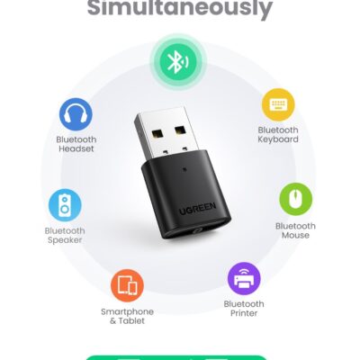 Juodas bluetooth adapteris Ugreen CM390 Bluetooth 5.0 su USB jungtimi
