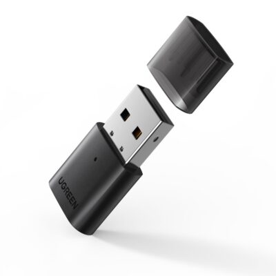 Juodas bluetooth adapteris Ugreen CM390 Bluetooth 5.0 su nuimamu apsaugos dangteliu