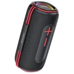 Juodas bluetooth nešiojamas garsiakalbis Awei KA5 20W su raudonais apvadais ir kontrolės mygtukais