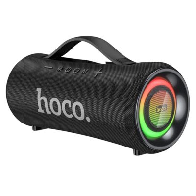 Juodas bluetooth nesiiojamas garso garsiakalbis Hoco HA10 su spalvotais LED ziedais