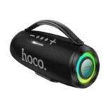 Juodas bluetooth nešiojamas garsiakalbis Hoco HA4 Mini 30W su rankena ir spalvota apvija