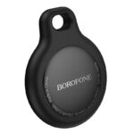 Juodas daiktų ieškiklis Borofone BC101 Anti-Lost Device su apvaliu dizainu ir angos skylių tvirtinimui