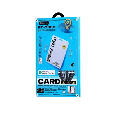 Juodas daiktu ieskiklis Remax RT-G2305 ant tylos devaisas pakuoteje su juoda rankena ir melynu fonu