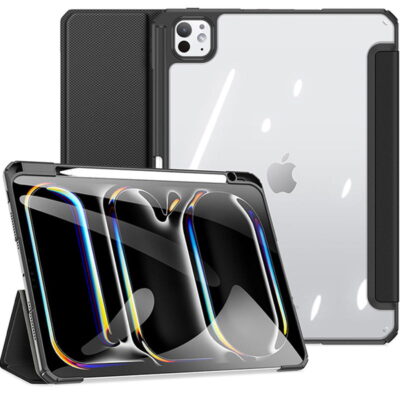 Juodas dėklas Apple iPad Pro 11 5 2024 su permatomu nugarėlės dizainu ir apsauga kampuose