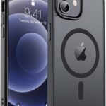 Juodas dėklas Apple iPhone 12 12 Pro Matte MagSafe su apvaliu MagSafe žymėjimu